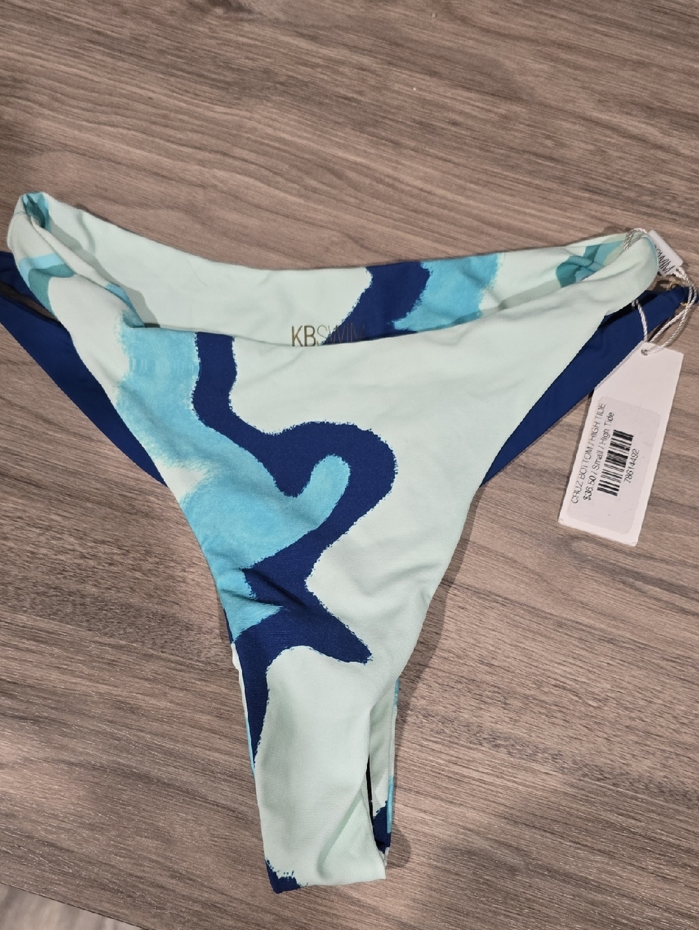 Mint & Navy Wave-Print Cheeky Bikini Bottom